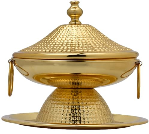 Orientalische Zuckerdose Kahina handgefertigt aus Messing, Gold 17 cm