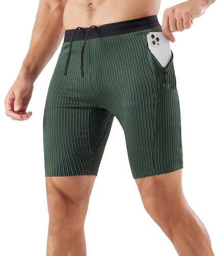 Ruowuhen Short de Sport Homme Collants de Course avec Poche, Séchage Rapide Short de Fitness Running Cycliste Leggings Vert Foncé XXL