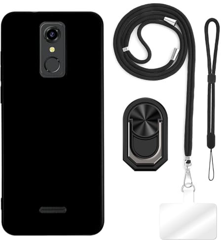 ESACMOT Schutzhülle für Consumer Cellular Iris Connect + verstellbare Umhängebänder, weiche Handschlaufe und Fingerringhalter im Mecha-Stil mit Ständer