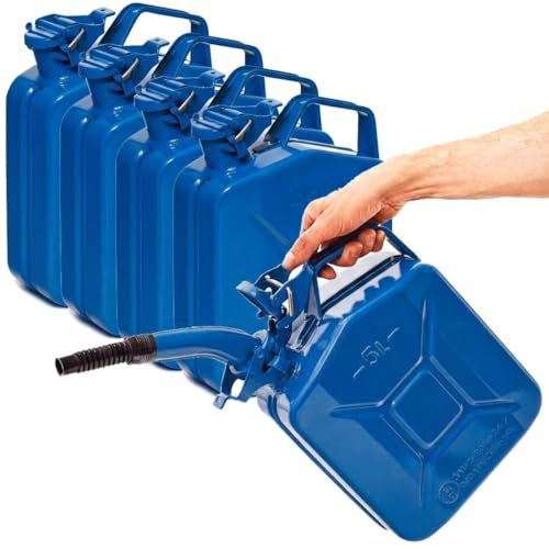 BW® Benzinkanister Metall 5x 5 Liter mit Ausgießer - Kraftstoffkanister Blau - RAL 5005 - TÜV-geprüft und UN-Zulassung - 0,8mm Stahl nach DIN 7274 - Made in Europe