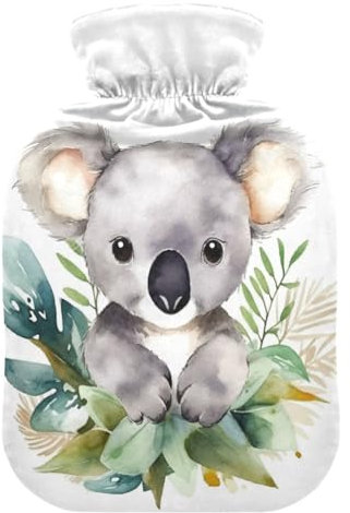 Hot Water Bottle with Cover, Watercolor Koala 2L Leakproof Hot Water Bag for Hand Feet Warmer, Neck, Shoulder, Back, Muscle Pain Relief, Cold Compress