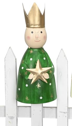 Posiwio Zaunhocker König mit Goldener Krone Metall bemalt Auswahl (Grün)