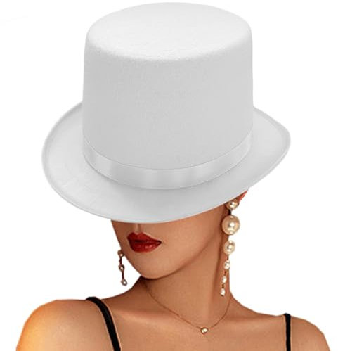 Zylinder für Männer und Frauen, klassischer viktorianischer weißer Zylinder aus Polyester, hautfreundlicher britischer Retro-Zylinder für Halloween, Cosplay, Leistung, Halloween-Hut, weißer Zylinder,