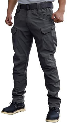 WINKEEY Pantalon Tactique Homme Pantalon de Travail Militaire Randonnée Imperméable Coupe-Vent 8 Poches, Noir S