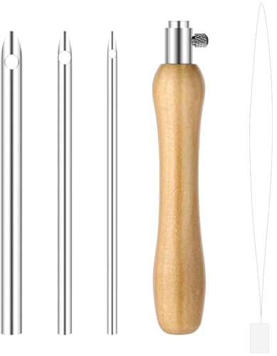 Teaaha Punch Needle Set, 5 Stück Stanznadelset Stickerei Punch Nadel Werkzeug Set, Einstellbare Stanznadel mit Holzgriff, Metallgriff und Nadeleinfädler für DIY Nähen und Kreuzstich Anfänger