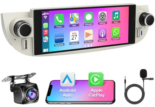 HD Touchscreen Car Radio for Fiat 500 (2007-2015), Android 13 System, 4GB RAM + 64GB ROM, Fiat 500 Radio Support Wireless CarPlay & Android Auto, GPS Navigation & Bluotooth-White