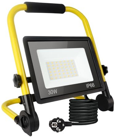 Projecteur de Chantier Led 30w, Lampe de Chantier 3240 Lm, Lampe Chantier Portable 6000k Lumière du jour Blanche, Ip66 Étanche, Prise Ue Lampes de Chantier Avec Fil de3,5m pour Atelier, Garage, Jardin