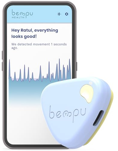 Bempu Bellybutton - Monitor inteligente de respiración para bebé para un sueño más seguro con vibración suave, notificaciones de aplicación, fácil de enganchar, portátil, materiales de grado médico y