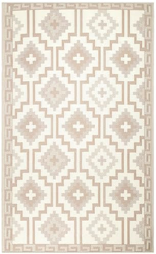 FAB HAB Outdoor-Teppich - wetterfest, farbecht, wendbar - recycelter Premium-Kunststoff - Vintage Boho Kelim - Terrasse, Balkon, Garten - Kunststoffteppich Lhasa Mocha, 120x180 cm
