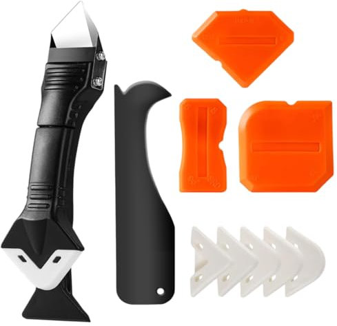 10PCS Spatola per Silicone Raschietto Togli Silicone Spatole per Silicone Calafataggio Flex Kit Silicone 3 in 1 Spatola Silicone Sigillante Professionale con Grout Remove