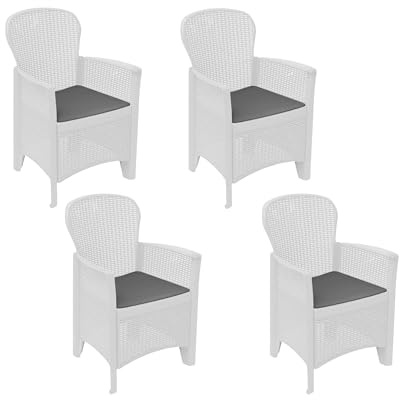 Dmora - 4er-Set Gartenstühle Como, Gartensitz, Für drinnen und draußen, Mit Armlehnen, Made in Italy, 59x57 h86 cm, Weiß
