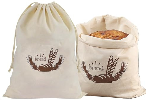 Sikweny 2 Piezas Bolsa Pan Tela Tecnología de Impresión de Alta Definición Bolsa Tela Grande Diseño con Cordón Panera Colgante Reutilizable para Almacene Frutos Secos Frutas Verduras Patatas