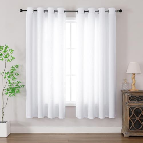 Simplebrand Wohnwagen Gardinen Leinenoptik Vorhänge Weiss, 175 cm Modernen Einfarben-Stil Gardine mit Ösen, Semi-transparent Leinenvorhang für Gardinen Kinderzimmer Mädchen 2er Set HxB 175x140 cm
