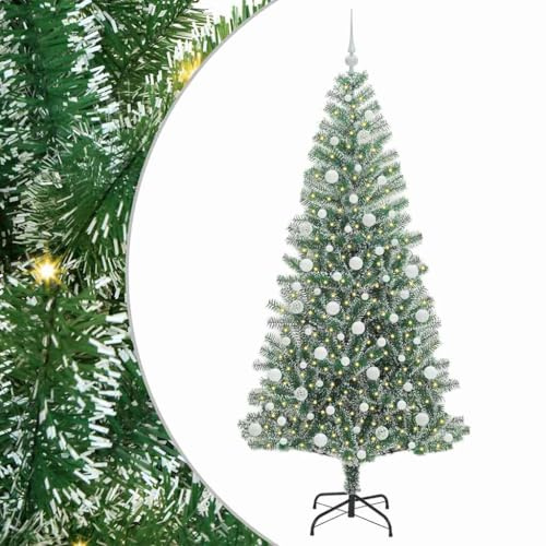 vidaXL Árbol de Navidad Artificial Nevado con Luz LED Verde y 210 cm, Árbol de Navidad Artificial en Forma de Cono, Decoraciones Modernas y duraderas, Alimentado por USB