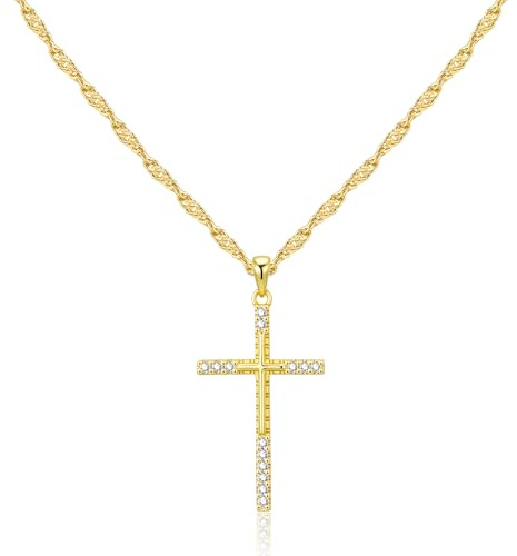 Kreuzkette Gold/Silber 925 Damen Zirkonia Glänzende Halskette KreuzAnhänger | ALEXCRAFT Kreuzkette Gold/Silber 925 Damen Zirkonia Glänzende Halskette Kreuz Anhänger Verstellbare Nickelfrei Geschenke