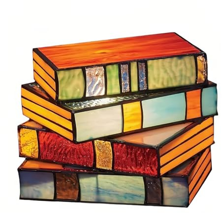 Lancoon Lampada a Pila di Libri in Stile Vintage con Luce da Comodino in Resina Materiale in Vetro Tinto per Scrivania Facile da Usare per Decorazione da Soggiorno