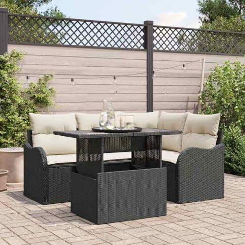 QJBSAVVA Gartenmöbel Set 5-TLG Schwarz Poly Rattan Balkonmöbel Modular Lounge Sofa Eckbank mit Tisch 100x55x73 cm Robustes Outdoor Möbelset für Garten Terrasse Balkon
