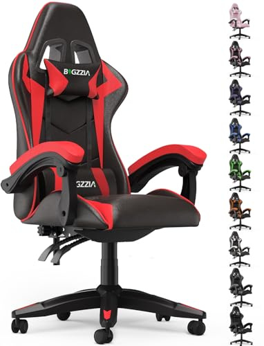 Racingreat Gaming-Stuhl, PU-Leder, PC Gaming Stuhl mit Kopfstütze und Lordosenstütze, Einstellbarer Höhe Neigung, 130 kg Belastbarkeit, Ergonomischer Gamer Stuhl für Gaming und Büro (Schwarz Rot)