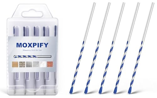 MOXPIFY 5pcs 3mm Masonry Drill Bit 100mm Extra Long, Tungsten Carbide Tip Concrete Drill Bits for Brick Wall Tile Porcelain (3mm x 100mm x 5, Round Shank)