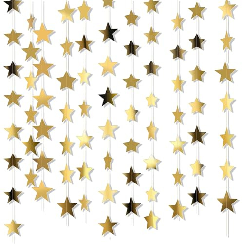 4 Stück Sternengirlande,Papier Gold Sterne Girlande Deko Glitzer Stern 4m | Hängende Girlanden Party,Goldene Star Garland Hängenden Glitter Sternen Garlands für Hochzeit Christmas Geburtstag Dekoration