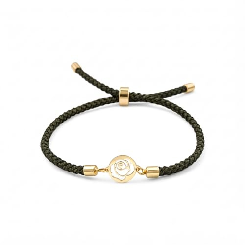 Bracelet femme en or jaune 18 carats (750) – 0,27 g – cercle rose gravé sur cordon, motif floral – idée cadeau – Salia Gold Paris
