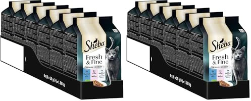 Sheba Portionsbeutel Katzennassfutter Multipack Fresh & Fine in Gelee mit Thunfisch und Lachs MSC, 6x6x50g - Gesunde Mahlzeiten für Katzen mit Gelee (Packung mit 2)