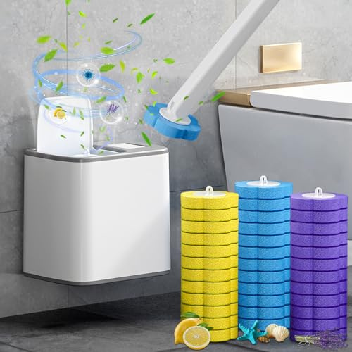 Einweg Toilettenbürste, Tiefenreinigung Toilettenbürste, Klobürste mit Randreiniger, Toilet Brush mit 36 Stück Toilettenreiniger, WC-Bürsten mit Halter für Badezimmer, Waschbecken, Badewanne