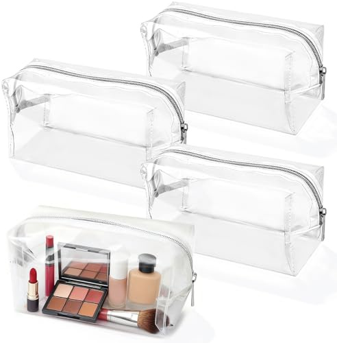 4 Stück Transparente Stifttasche, Große Kapazität Durchsichtige Kosmetiktasche PVC Kulturtasche mit Reißverschluss wasserdichte Make up Tasche für Büro Schule Tragbare(18x9.5x9.5cm)