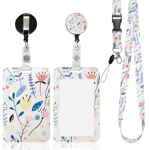 AiQInu Porta Badge da Collo, Cordino Porta Badge con Retrattile Badge Bobina Moschettone Clip e Staccabile Cinturino Cordino Rigido, per Carta Bancaria, Chiave, Carta d'Identità