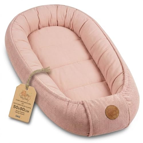 Babynest Nestchen Baby aus Cordstoff - Babynestchen Neugeborene Nest für Kinder Bett und Babybett tragbar Kuschelnest Coccon für Jungen und Mädchen Rosa Cordstoff