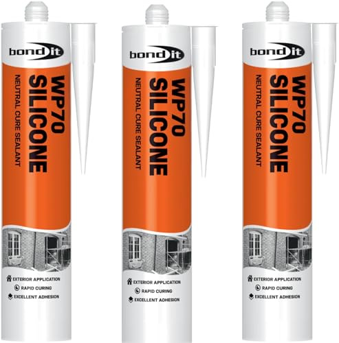 Bond It WP70 White Silicone Sealant Pack 3 x 285ml – Neutral Cure Waterproof Silicone Sealant, Exterior Window Frame Sealant, uPVC & Glass Adhesion, All Weather Sealant