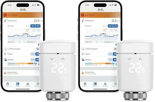 Eve Thermo (Matter, 4. Gen.): Smartes Heizkörperthermostat, LED-Display, Heizkosten sparen, funktioniert mit Alexa, Apple Home, Samsung SmartThings, Google Home, benötigt Thread Border Router