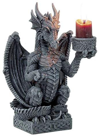 Vogler Drache hält Kerze – Gothic-Dekoration – Drachen-Kerzenhalter