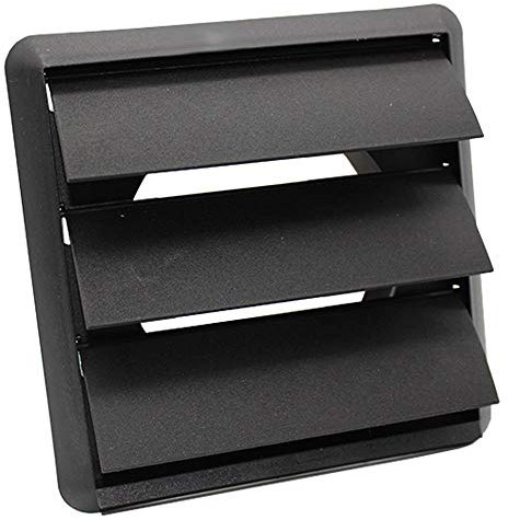 Kair Black Gravity Grille 155mm External Dimension with 100mm - 4 inch Round Rear Spigot and Not-Return Shutters Ducting Air Vent