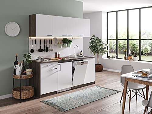 Respekta - Blocco cucina da incasso, 195 cm, effetto quercia York, Colore: Bianco