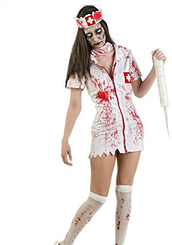 Elbenwald Zombie Kostüm Damen Horror Krankenschwester 3-teilig für Karneval Halloween - L