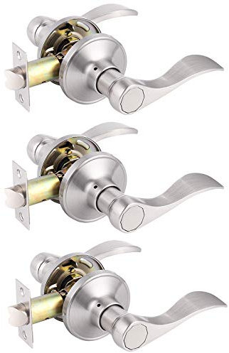 Gobrico Interior Passage Door Lever Handle Knob Lockset Keyless Satin Nickle 3Pack