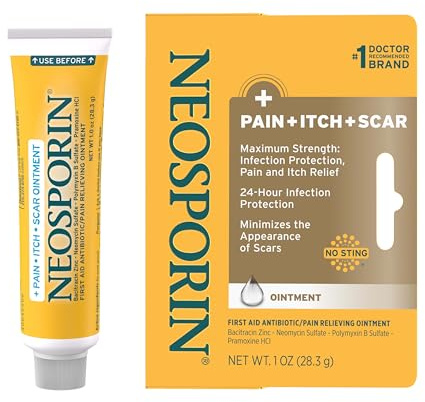 Neosporin + Pain, Itch & Scar, First Aid Triple Antibiotic Ointment for Infection Protection and Wound Care with Maximum Strength Pain and Itch Relief, Helps Minimize The Appearance of Scars, 1 oz