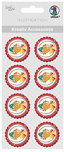Ursus 564000283 - Kreativ Accessoires, Fische, rot/orange, 8 Stück, selbstklebend, aus verschiedenen hochwertigen Materialien, zum Dekorieren von Karten und Geschenke