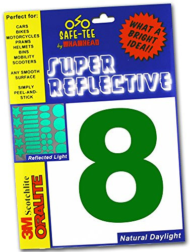 Safe-Tee Reflective High Visibility Self Adhesive Wheelie Bin Number Sticker For Dustbin Recycling Bin Garage Door Shop Office Cafe Hotel (8, Green)