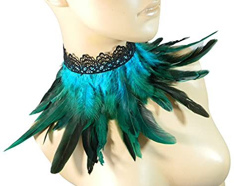 Feder Halsband Kragen türkis Choker Kropfband Kette Vogel Kostüm Pfau Karneval
