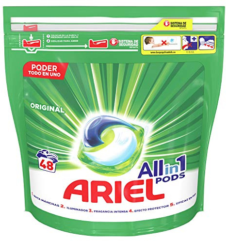 Ariel All-in-One Pods Original Waschmittel in Kapseln 48 Pods, 48 Wäschen, optimal für die Reinigung bei niedriger Temperatur, langanhaltender Duft