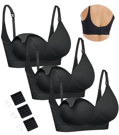 HOFISH Still-BH zum Stillen, nahtloser Schwangerschafts-BH mit V-Ausschnitt für Damen, ohne Bügel, Schwangerschafts-/Schlaf-Bralette, Schwarz, 3 Stück, Medium