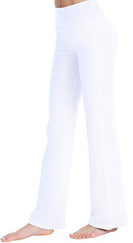 Zeronic Bootcut Yogahose für Damen, hohe Taille, Bauchkontrolle, langes Bootleg, Workout, Laufen, Schlaghose für Damenbekleidung, Weiss/opulenter Garten, S