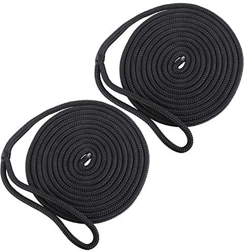 FreeTec 2-Piece Boat Fender Nylon Docking Mooring Line with Eye - 12 mm Diameter, 4.5 m Long Black
