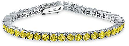 Bling Jewelry 12 Ctw 4 Prong Basket Set Solitaire Round Cubic Zirconia Aaa Cz Bracciale Da Tennis Per Le Donne Prom Bride Placcato In Argento Simulato Jewel Color Birthstones 7.5 Inch
