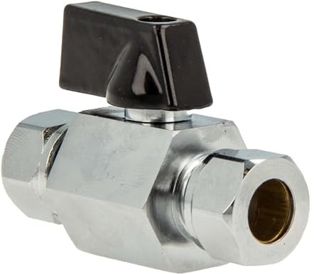 tecuro MINI Kugelhahn mit Klemmring für Kupferrohr Ø 10 mm beidseitig, Temperaturbereich -5°C bis + 110°C, Messing vernickelt