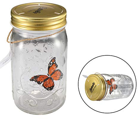 Xfaiz Glas animiertes Schmetterlings-Glas mit LED-Licht – romantische Geschenkdekoration (Orange)