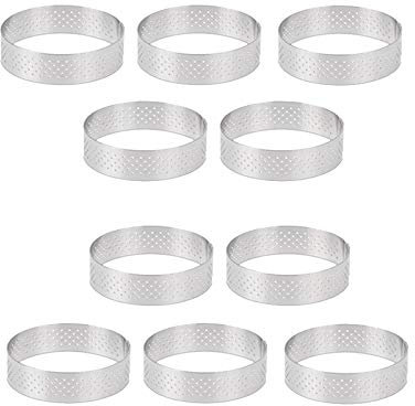 Yebobo 10 StüCk Runder Edelstahl-Tortenring Tower Pie Kuchenform Backwerkzeuge Perforierter Kuchen Mousse, 8 cm