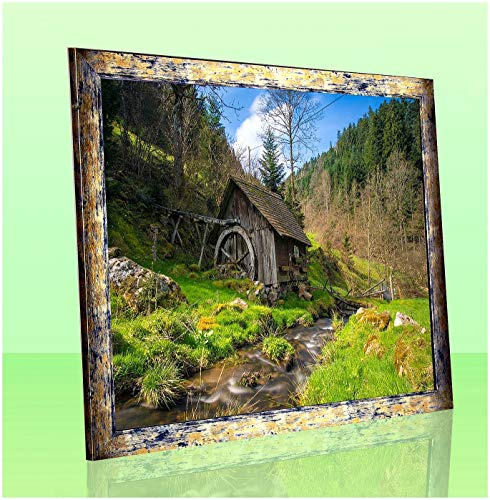 Bonito Slimline Profil Bilderrahmen Posterrahmen 48x64 cm Blau Gold Meliert 64x48 cm Puzzlerahmen Diamond Painting mit Kunstglas klar